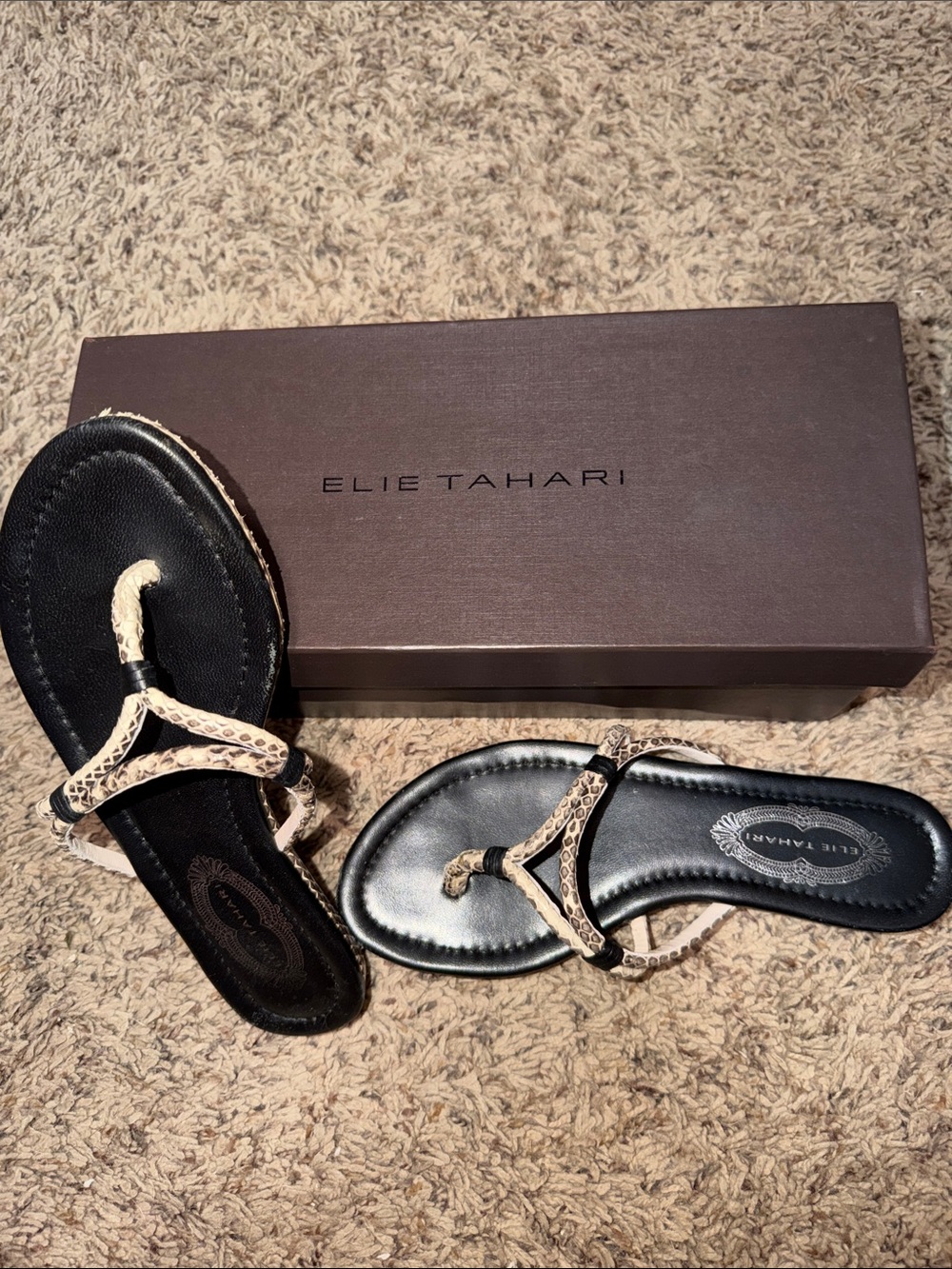 Elie Tahari Audrey Snakeskin Leather Thong Sandals | Size 36 (US 6)